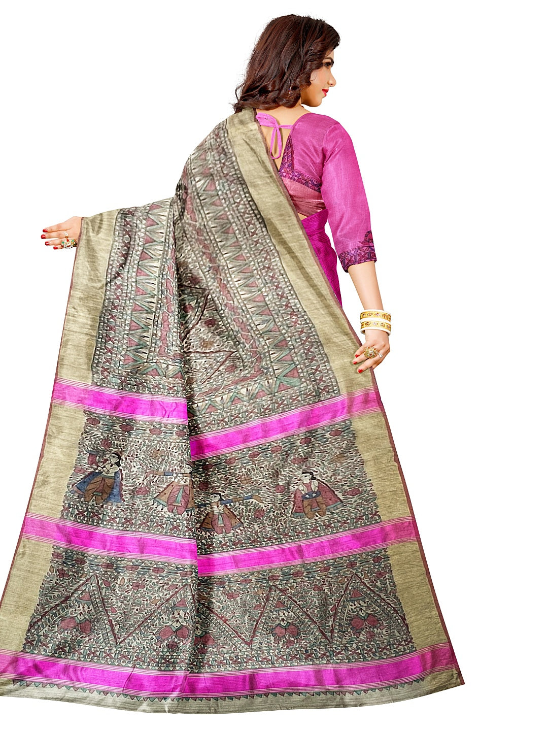 Hand-Woven Half-and-Half Madhubani Saree